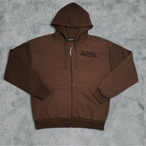 Brown Von Dutch Zip Up Hoodie Size Medium Embroidered Logo